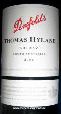 Penfold's Thomas Hyland Shiraz 2005 label