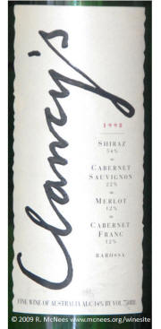 Peter Lehman Clancy's Barossa Red Wine Blend 1998 label