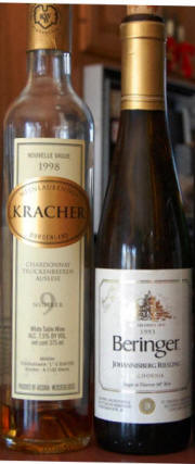 Kracher Chardonnay TBA No. 9 1998 and Beringer Special Select Late Harvest Rieslikng 1993