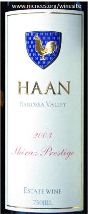 Haan Barossa Valley Shiraz Prestige 2003 label