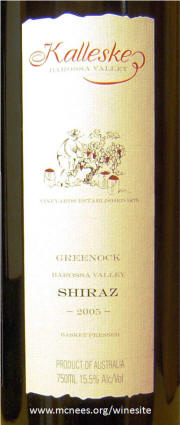 Kalleske Greenock Barossa Valley Shiraz 2005 label