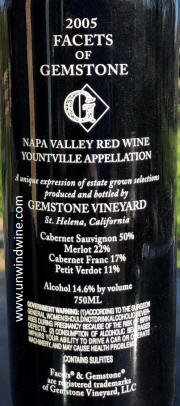 Gemstone Facets Napa Valley Red Wine 2005 Bottle Rear