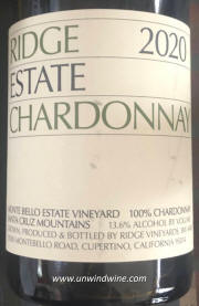 Ridge Vineyards Santa Cruz Mountains Monte Bello Vineyard Chardonnay 2020 Label