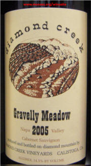 Diamond Creek Gravelly Meadow Napa Valley Cabernet 2005 label