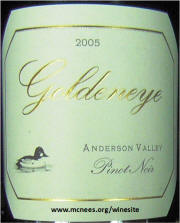 Goldeneye Anderson Valley Pinot Noir 2005 label