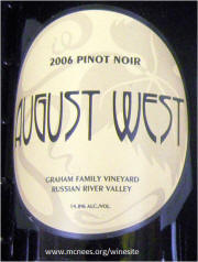 Graham Family Vineyards Russian River Valley August West Pinot Noir 2006 label 
