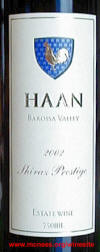Haan Barossa Valley Shiraz Prestige 2002 label