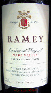 Ramey Larkmead Vineyard Napa Valley Cabernet Sauvignon 2005 label
