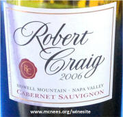 Robert Craig Howell Mountain Cabernet Sauvignon 2006 label