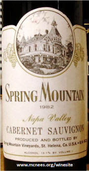 Spring Mountain Napa Valley Cabernet Sauvignon 1982