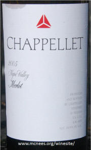 Chappellet Napa Valley Merlot 2005 label