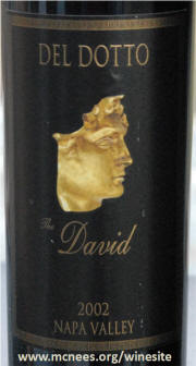Del Dotto 'The David' Napa Valley Cabernet Sauvignon 2002 label on McNees.org/winesite