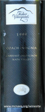Fisher Vineyards Coach Insignia Napa Valley Cabernet Sauvignon 1999