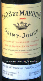 Chateau Clos du Marquis St Julien label 1999