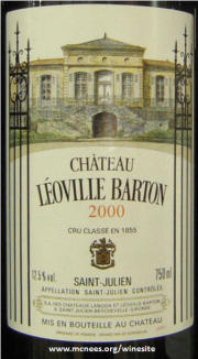 Chateau Leoville Barton 2000 label