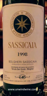 San Guido Sassicaia 1998 Label