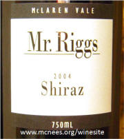Mr Riggs McLaren Vale Shiraz 2004 label