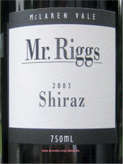 Mr Riggs Shiraz 2003 label 