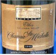 Chateau St Michelle Ethos 1994 label on McNees.org/winesite