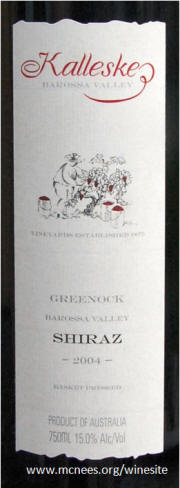 Kalleske Barossa Valley Greenock Shiraz 2004 Label 