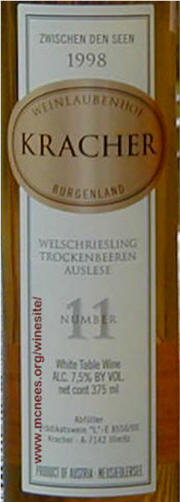 Kracher Welschreisling TBA Zwischen den Seen 1998 label