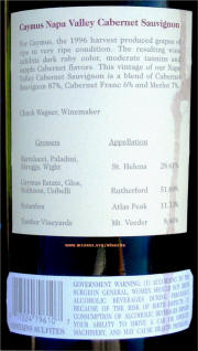 Rear label - Caymus Estate Cabernet Sauvignon 1996
