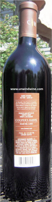 Cooper's Hawk Barrell Reserve American Red Blend rear