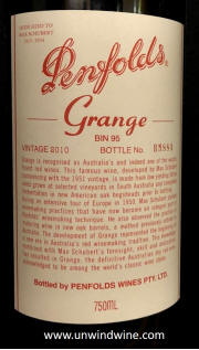 Penfold's Grange 2010 Btl 884 Label