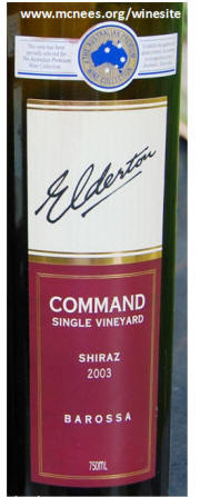 Elderton Command Barossa Shiraz 2003 label