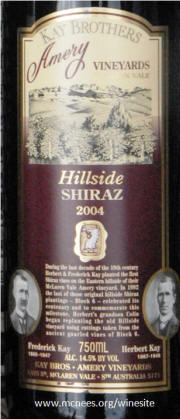 Kay Brothers McLaren Vale Hillside Shiraz 2004 Label