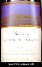 Leeuwin Estates Margaret River Art Series Cabernet 2001 Label