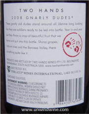 Two Hands Gnarly Dudes Barossa Shiraz 2008 rear