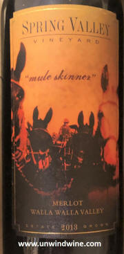 Spring Valley Vineyards Muleskinner Merlot 2013 Label